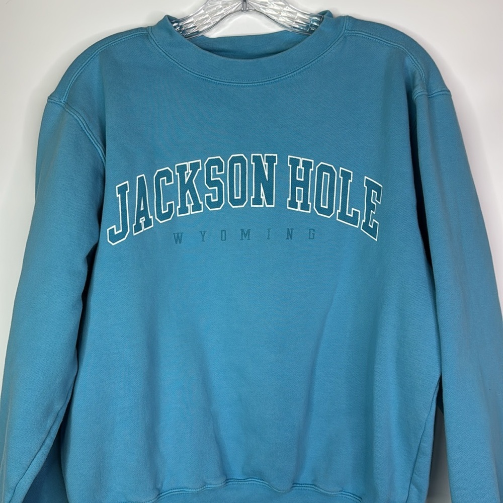 BAC Jackson Hole Wyoming Blue Crewneck Sweatshirt Size Small - Picture 2 of 8